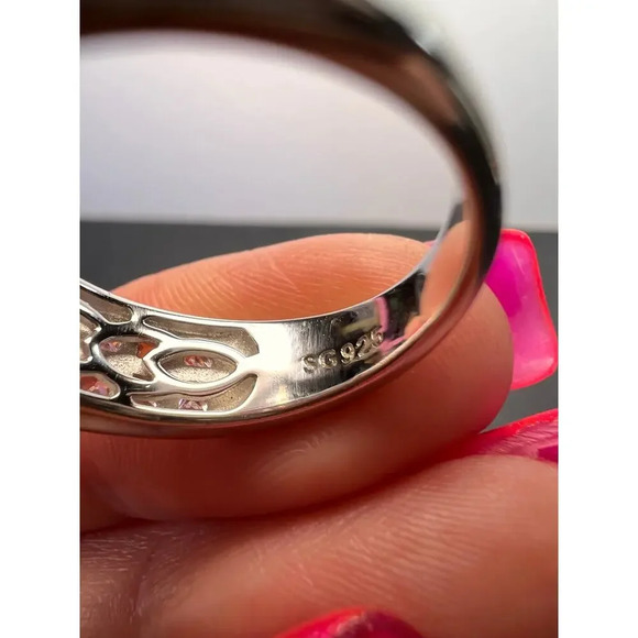 Pink and white CZ rhodium over sterling silver ring size 9 - Picture 8 of 10